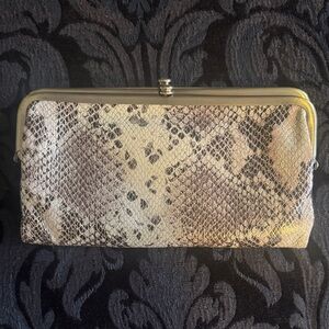 HOBO Snakeskin Pattern Clutch in Cream and Brown